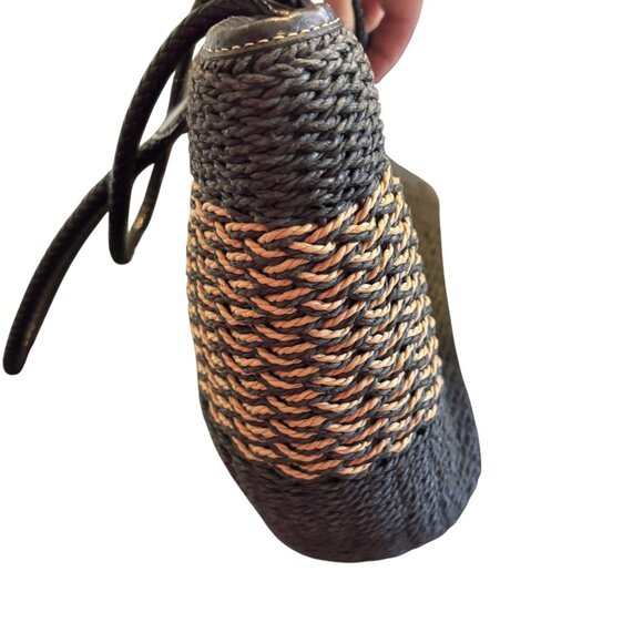The Savannah Black & Tan Braided Woven Handbag By Brighton With Heart Charm Acce - Picture 11 of 14